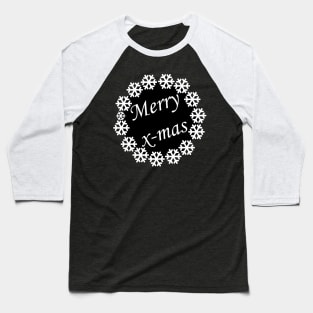 Merry X-mas Typography Design - Black and White Baseball T-Shirt